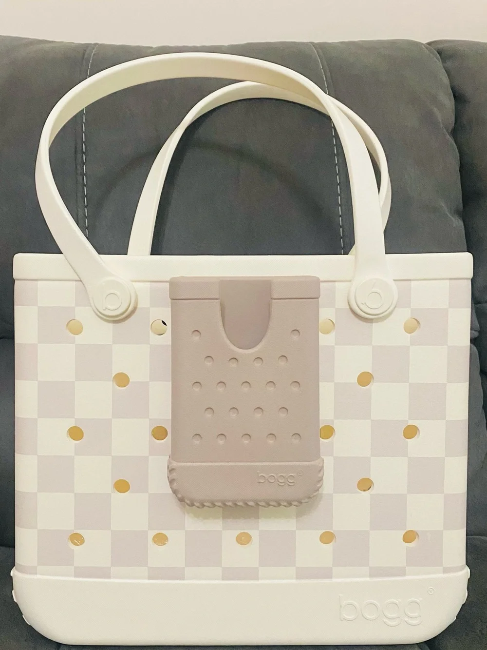 BOGG BAG Original Large Checkered Coconut & Mushroom w/ Phone Holder⭐️NWT